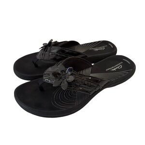Clarks Women's Cloudsteppers Brinkley Flora Sandals Black Patent Size 10
